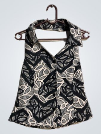 Women's Black and White Halter Neck Top