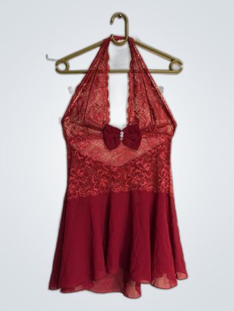 Red Lace Halter Dress