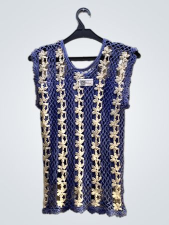 Blue and White Crochet Top