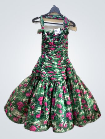 Vintage Green Floral Ruffle Mini Dress