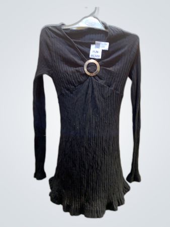 Unbranded Black Ribbed Long Sleeve V-Neck Top