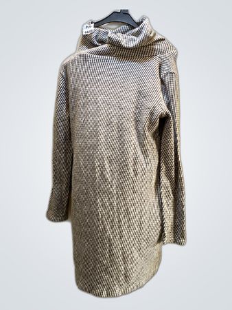 Gray and White Striped Turtleneck Sweater Dress