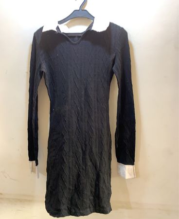 Black Long Sleeve Dress with White Collar and Cuffs
