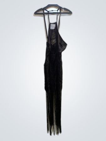 Unbranded Black Fringe Slip Dress