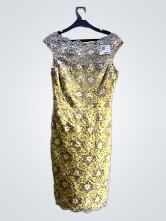 Unbranded Yellow Floral Lace Midi Dress