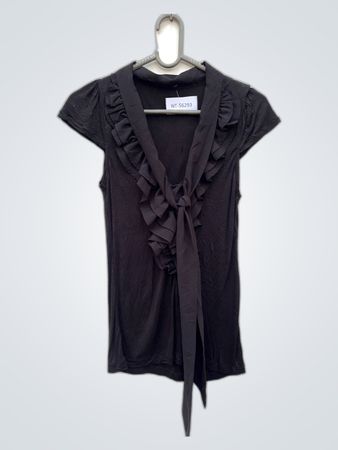 Black Ruffled Tie-Front Top