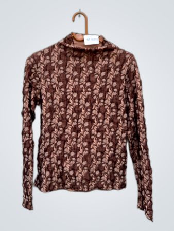 Unbranded Brown Floral Embroidered Long Sleeve Mock Neck Top
