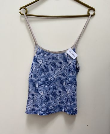 Blue Camisole with Euro Note Pattern