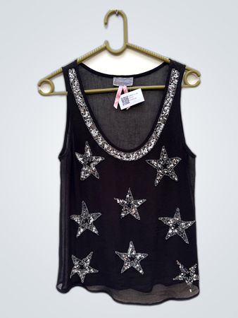 Black Sheer Star Tank Top