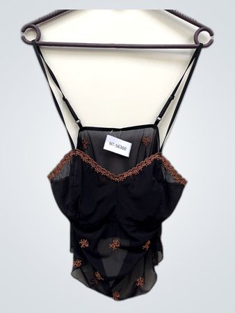 Sheer Black Cami with Orange Floral Embroidery