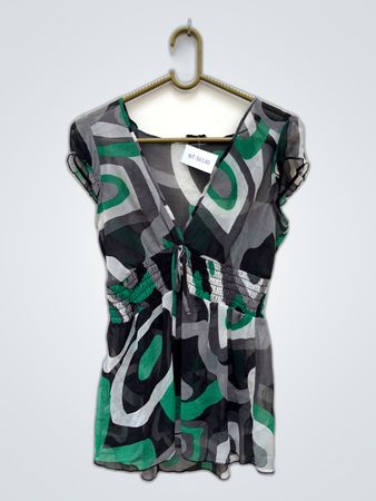 Green and Gray Patterned Romper
