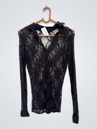 Unbranded Black Lace Long-Sleeve Blouse