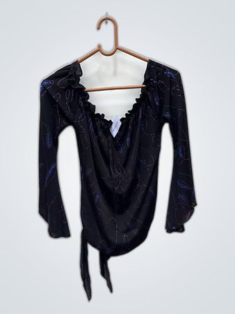 MISYION Black Blouse with Blue Glitter Pattern