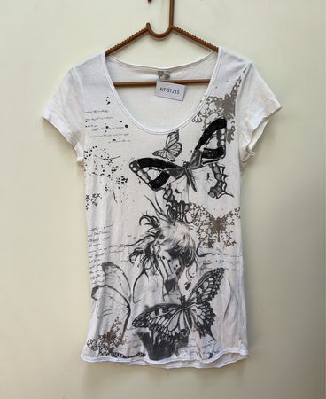 White Butterfly Graphic T-Shirt