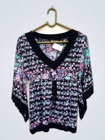 Floral Blouse with Black Trim