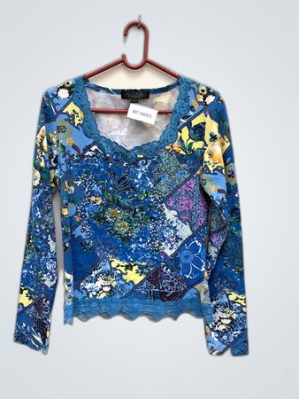 K.Y Creation Blue Floral Long Sleeve Top