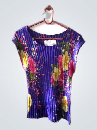 Purple Floral Pleated Top