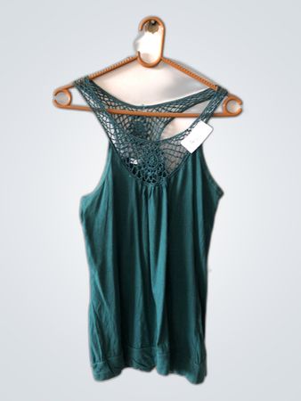 Topshop Teal Crochet Detail Tank Top