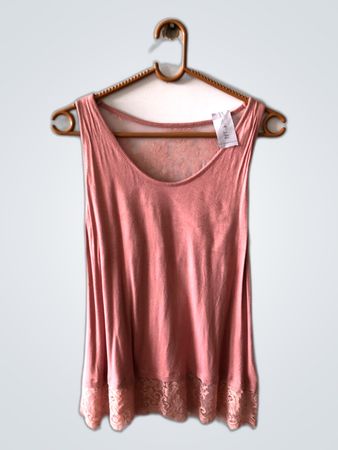 Pink Tank Top with Lace Trim