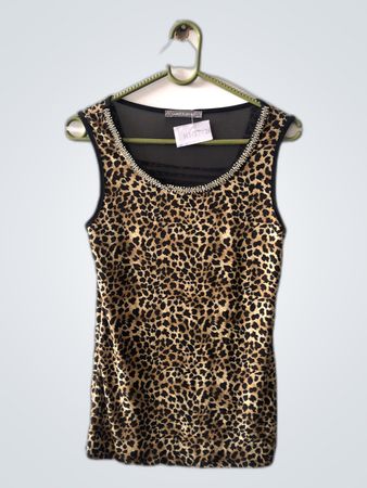 Vince Leopard Print Rhinestone Tank Top