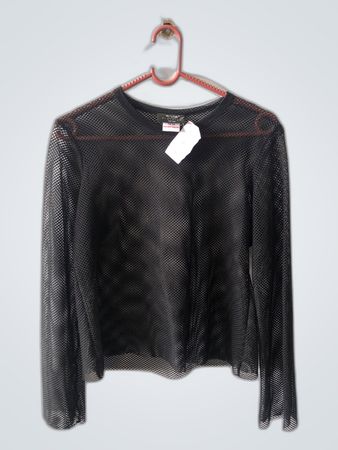 e-vie Black Mesh Long Sleeve Top