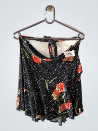Topshop Petite Black Polka Dot Floral Mini Skirt