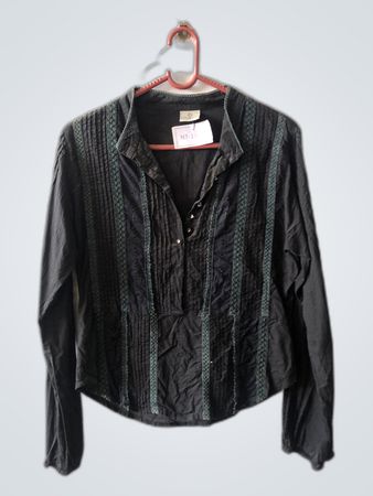 Black Long Sleeve Shirt with Green Stripes
