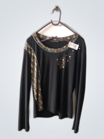 Timmi Data Italia Black Geometric Embellished Long Sleeve Top