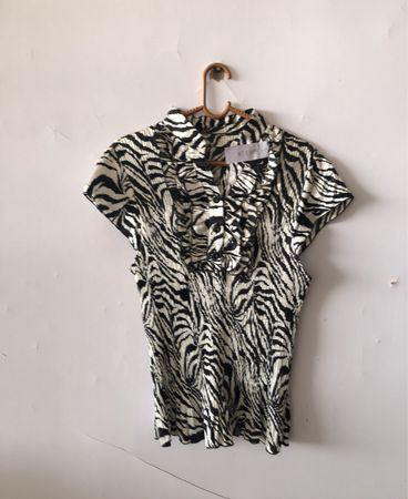 Unbranded Zebra Print Sleeveless Ruffled Blouse
