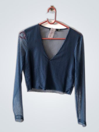 BIK BOK Blue Sheer Long-Sleeve Top