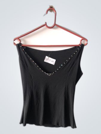 Black Tank Top with Rhinestones