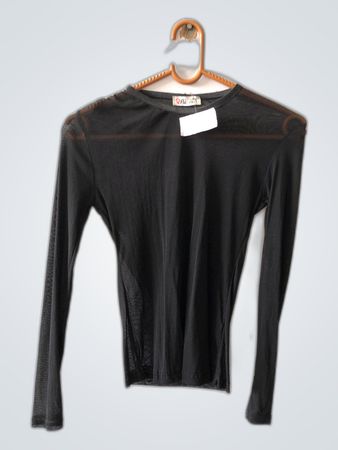 Anson Black Mesh Long-Sleeve Top