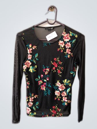 Tally Weijl Black Floral Embroidered Mesh Top