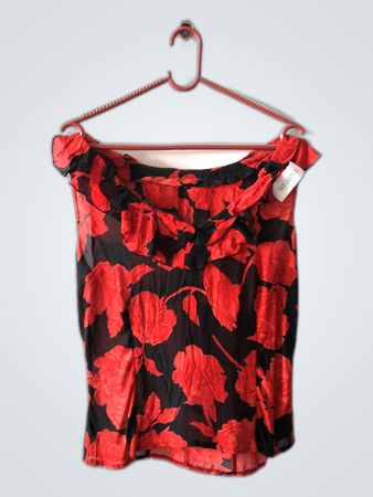 Red and Black Floral Blouse