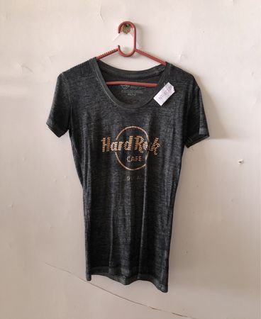 Hard Rock Cafe Grey Rhinestone V-Neck T-Shirt