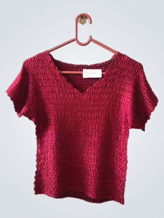 Unbranded Red Crinkled V-Neck Blouse