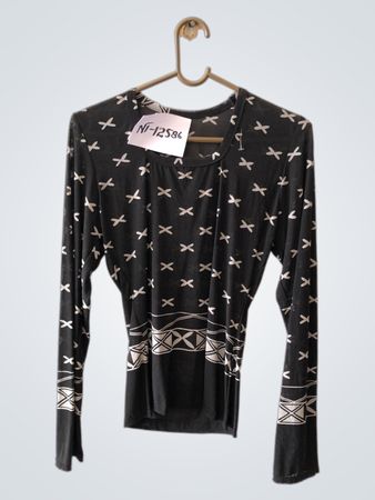Black Long-Sleeve Top with White Cross Pattern