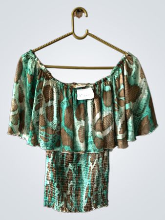 Green and Brown Floral Off-The-Shoulder Top
