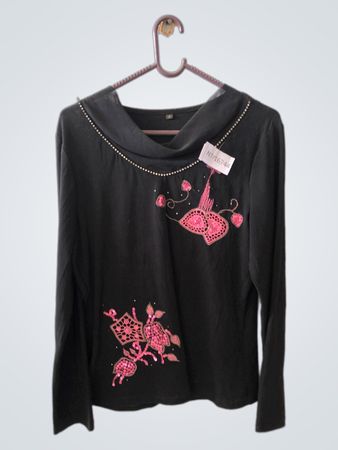 Unbranded Black Sequin Embroidered Cowl Neck Top