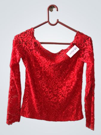 Red Lace Long-Sleeve Blouse