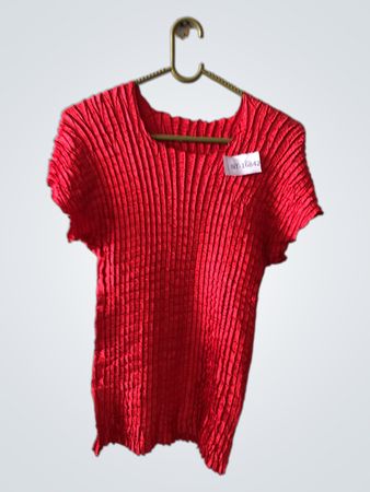 Red Crinkled Sleeveless Blouse