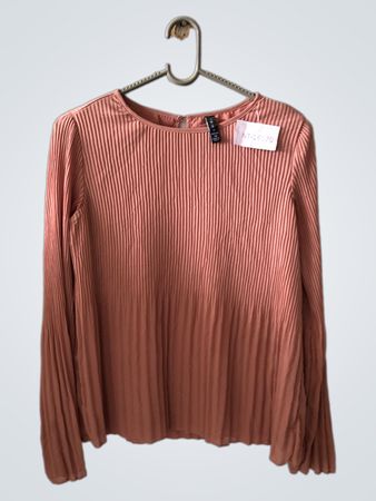 H&M Rust Pleated Long-Sleeve Blouse