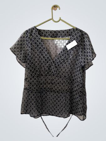 Sheer Black Geometric Print Blouse