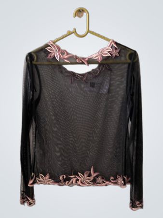 Lees-in Sheer Black Blouse with Floral Embroidery