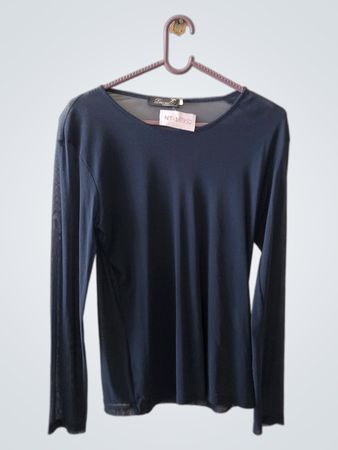 Peruzzi Navy Blue Long-Sleeve Mesh Top