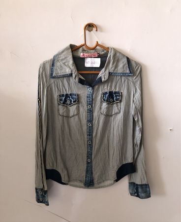 Y.LiNa Striped Denim Patchwork Shirt