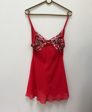 M&S Red Lace Trim Slip Dress