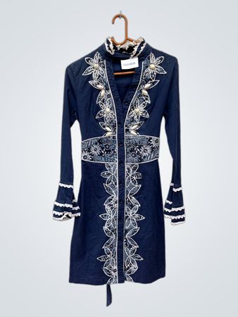 A.N.A Navy Embroidered Lace Trim Midi Dress