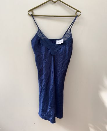 Unbranded Navy Blue Lace Trim Satin Cami Top