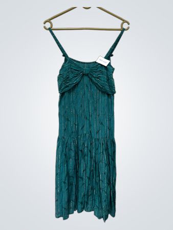 Green Pleated Dress with Bow